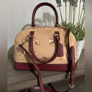 Coach Beige and Burgundy Floral Satchel